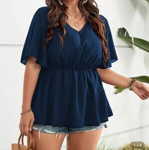 Navy Blue V-Neck Top
